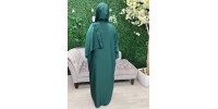satin prayer dress with integrated hijab in dark green